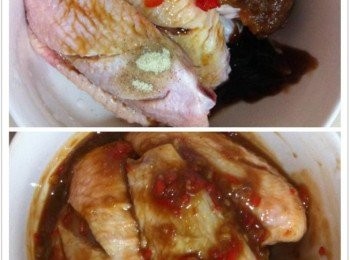step1: 將雞中翅洗淨，前後劃兩刀。
加入所有材料醃製2小時。