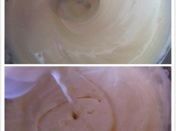 step2: 將白砂糖和雞蛋打發，然後加入植物油和牛奶攪拌均勻