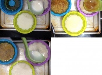 step5: 拿出來再先加入一湯匙椰漿牛奶，再放入雪櫃15分鐘定型，重覆至倒滿整個模具，再放入雪櫃4－5小時，最好過夜，脫模即可