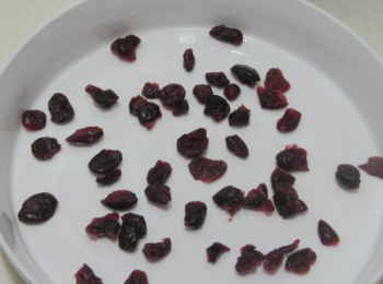 step8: 烤盤中鋪上蔓越莓亁，或者葡萄乾。