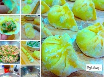 step7: 烧热平底不粘锅倒下薄薄一层油，将饺子按顺序排满锅内后加入适量的水盖上盖子焖煮直饺子熟透即可享用。