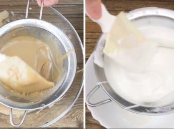 step6: （左圖及右圖）用濾網隔1-２次(粉漿會滑一點)，直至沒有粉粒為止。