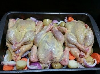 step7: 整盤放入預熱220度爐焗, 背向上烤10分鐘, 之後反轉焗25分鐘或至熟