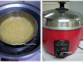 step1: 【<span class="group_1">內餡</span>】
1 綠豆仁洗淨後，泡水2小時
2 2小時後倒掉水，再加入400g冷水
3 電鍋外鍋一杯水下去蒸熟 （用手指一捏就碎的程度）