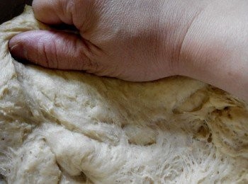 step4: 用手将面团搓揉打气，直至面团光滑成团。