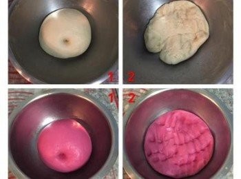 step8: 完成第一次發酵的麵糰，麵糰漲大兩倍，可用沾濕的手指戳看看，麵糰戳口不會回彈即可。手握拳輕壓麵糰，進行排氣。