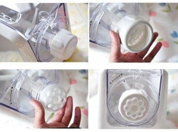 step3: 選擇自己喜歡的麵條型狀模頭，輕輕轉動出孔處的模頭蓋，套上模頭，再拴緊模頭蓋