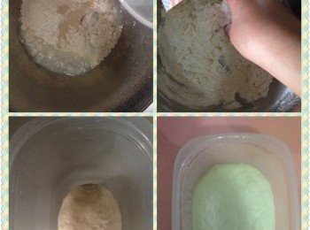 step2: 放入膠盒中，噴少許水在麵團上面，蓋上蓋，發酵1.5-2小時至麵團2倍大。