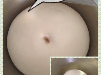 step4: 3.將揉好的麵團放入盤中，蓋上保鮮紙放到溫度25-28C的地方進行基本發酵約60分鐘，以麵團膨脹至2-2.5倍大小為凖。