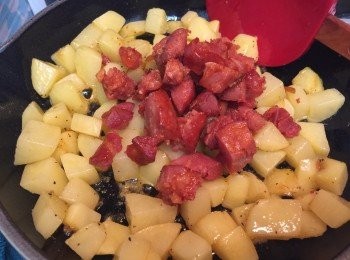 step4: 葡腸放回PAN拌勻