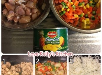 step1: <a href="https://bit.ly/2ZxapeY" target="_blank" data-keyword="雞扒" class="guide-link"><strong>雞扒</strong></a> <span style="display:inline-block;vertical-align:middle;margin-top:-3px;color:initial;border-radius:3px;padding:2px 3px;font-size:12px;line-height:14px;background:#87d300;color:#fff;">即買</span> 解涷後切細粒，用調味料醃30分鐘備用；菠蘿1開8備用；