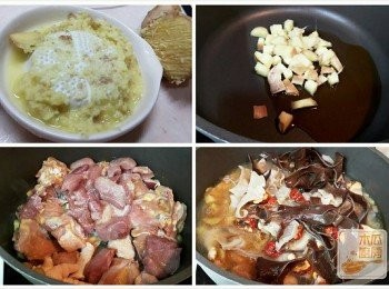 step1: 黑木耳，白木耳，冬菇浸軟，全部去頂切絲，先出水