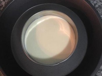 step24: 接著依照慕絲的顏色深淺往模具"正中間"倒入,先倒沒有可可粉的,接著倒#4 (最淡色的),然後#3, 然後#2,最後倒#1