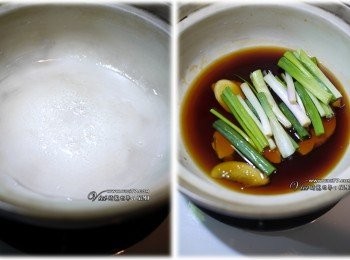 step3: 把冰糖+20ml的水下去燒到融化、濃稠狀後，接著先加入50ml的水繼續燒開後，再把全部的料(除了肉及水)都放進去