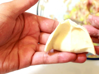 step16: 透過影片4次的示範, 希望你們能清楚看懂。

放置餃子的盤子上先酒上手粉, 餃子之間留些許的空間, 以確保彼此不會沾黏。