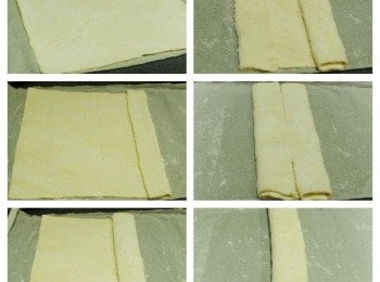 step4: 將右面的酥皮向內摺1/4， 然後再摺1/4。左面酥皮也同樣摺，然後兩面對摺