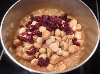 step19: 加入蔓越莓果乾及夏威夷豆裹上一層太妃焦糖