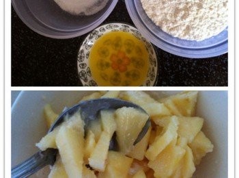 step2: 蘋果削皮切丁，加入內陷<span class="group_1">食材</span>攪拌攪勻。