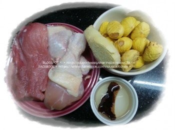 step1: 雞腿去皮汆水，瘦肉汆水，沖洗乾淨。