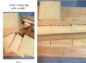 step3: 6片吐司去邊，並將中間略微桿平。