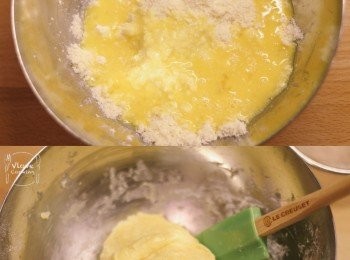 step3: 加入雞蛋及雲呢拿油拌勻成沒粉粒的粉團