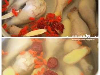 step3: 倒入可蓋過雞腿的清水，開大火煮滾後，再轉成小火煮約40分鐘。