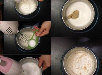 step14: 另用一大碗把200g忌廉（淡奶油）加入糖用打蛋器打至看見紋路後，
加入<span class="group_1">栗子蓉</span>再打成9分發