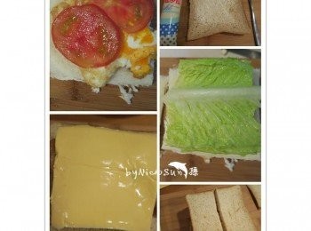 step2: 吐司要抹上一層薄薄的沙拉.避免蔬菜出水.麵包會濕掉就不好吃了