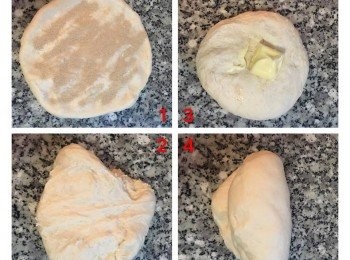 step3: 水合麵糰從冰箱取出後,用手掌壓扁,灑上即溶酵母,並開始揉製,揉到酵母都看不到了之後再加入無鹽奶油,並需揉到奶油完全吸收,麵糰表面光滑.便可蓋上保鮮膜放在室溫進行發酵,