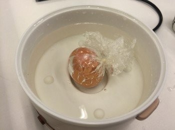 step1: －室溫蛋用微波爐保鮮紙包好