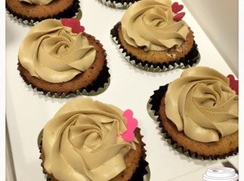 step7: 唧袋放入唧咀 (我用的是WILTON 4D唧咀),以打圈方式唧出玫瑰花便成,在收口處可以加上現成裝飾 CUPCAKE在唧上旦白霜BUTTERCREAM後,建議即日食用,因現在天氣太熱,BUTTERCREAM會有溶化現象,但記住BUTTERCREAM在唧花後不可以存雪柜,因為從雪柜取出後,BUTTERCREAM質感會變硬,影响口感,以及會有少量出水現象,令靚靚唧花下榻 如果唔係即日食,建議前一日先整CUPCAKE,在食用當日才整BUTTERCREAM,再唧花便可