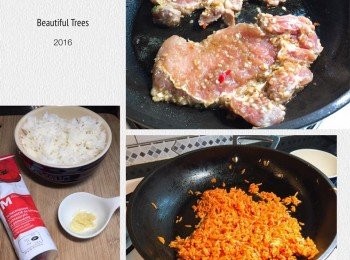 step2: 紅飯做法：-

1. 開油鑊炒香茄膏，跟著下蒜蓉、飯同炒，炒至顏色均勻，然後加少許糖、生抽便可。