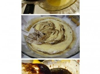 step3: 巧克力糊與上述蛋液混合均勻或是用攪拌器低速拌勻。