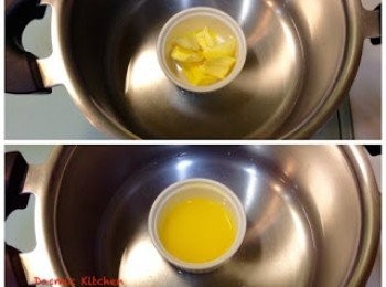 step2: 無塩奶油隔水小火煮至溶化成液體、稍放涼