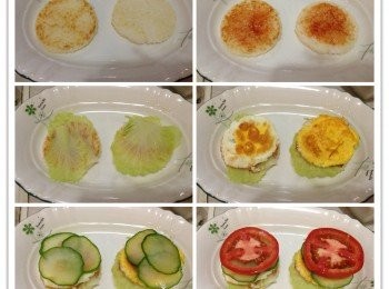 step5: 最後組裝所有<span class="group_1">食材</span>，
喜歡吃什麼就加什麼吧！
饅頭媽是用
番茄醬、娃娃菜、蛋、小黃瓜、番茄、小香腸、蘋果。