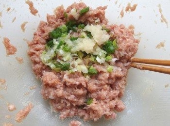 step4: 依序加入蔥末及薑泥繼續攪拌,再加入醬油及白胡椒粉攪拌均勻