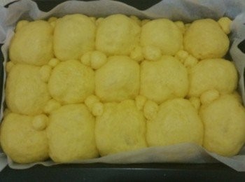 step4: 再將搓成圓波形，再放落焗盤內等第二次發酵(8-10分鐘左右)

**係每一個圓波取出2粒做耳朵**