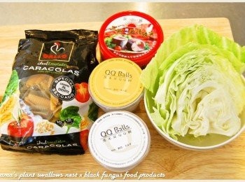 step1: 準備黑木耳QQ圓、貝殼義大利麵、高麗菜與茄汁靖魚罐頭。