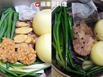 step5: 電鍋燉煮：取出「電鍋內鍋（10人份）」，放入所有<span class="group_1">食材</span>（鹽以外）後，再放入少許「馬告（整顆、不壓碎）」，加水蓋過所有<span class="group_1">食材</span>，置入電鍋，外鍋放2杯水，燉煮1小時。