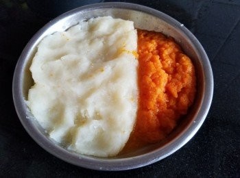 step3: 煲好的甘荀，薯仔搓壓成蓉