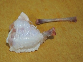 step4: 用力取出其中一支雞骨（較幼的）。