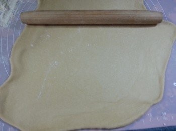 step6: 將已經發酵好的粉團用麵棍先排氣