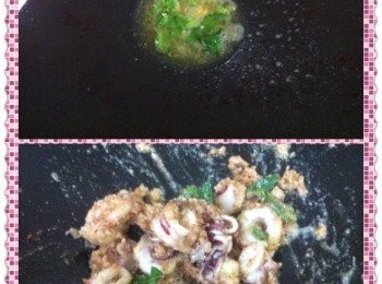 step3: 將鍋里多餘的油分去掉，加入奶油和咖哩葉大火爆香，然後熄火加入炸好的小卷和奶粉炒翻，最後加入麥片炒均勻即可。