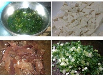 step5: 另外備料:乾海帶泡溫水軟化，火鍋豆腐砌成丁狀，木耳切細絲，蔥花最後起鍋前再放入