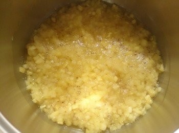 step1: 將鳳梨切成小細丁(細丁會有口感.也可以打成泥)，加糖、蜂蜜攪拌，放置冷藏一晚（至少放置30分鐘），等鳳梨出水