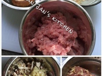 step1: 冬菇、蝦米浸軟備用，蝦米先炒香與冬菇蝦米加入醃料混合。