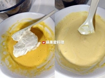 step5: 挖取1/4的蛋白，加入步驟3的大碗裡拌勻。