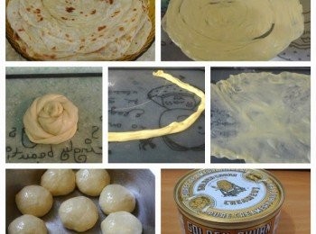 step6: 6. 取出麵團後用手壓平，在平底鍋下少許油把它煎成兩面金黄後襯熱用雙手把拉餅向內拍鬆便可。