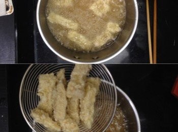 step12: 撲好粉的柚皮下油鍋，中小火炸至有點金黃撈起隔油