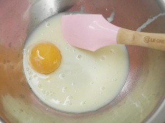 step1: 先將蛋黃與煉乳攪拌均勻!!